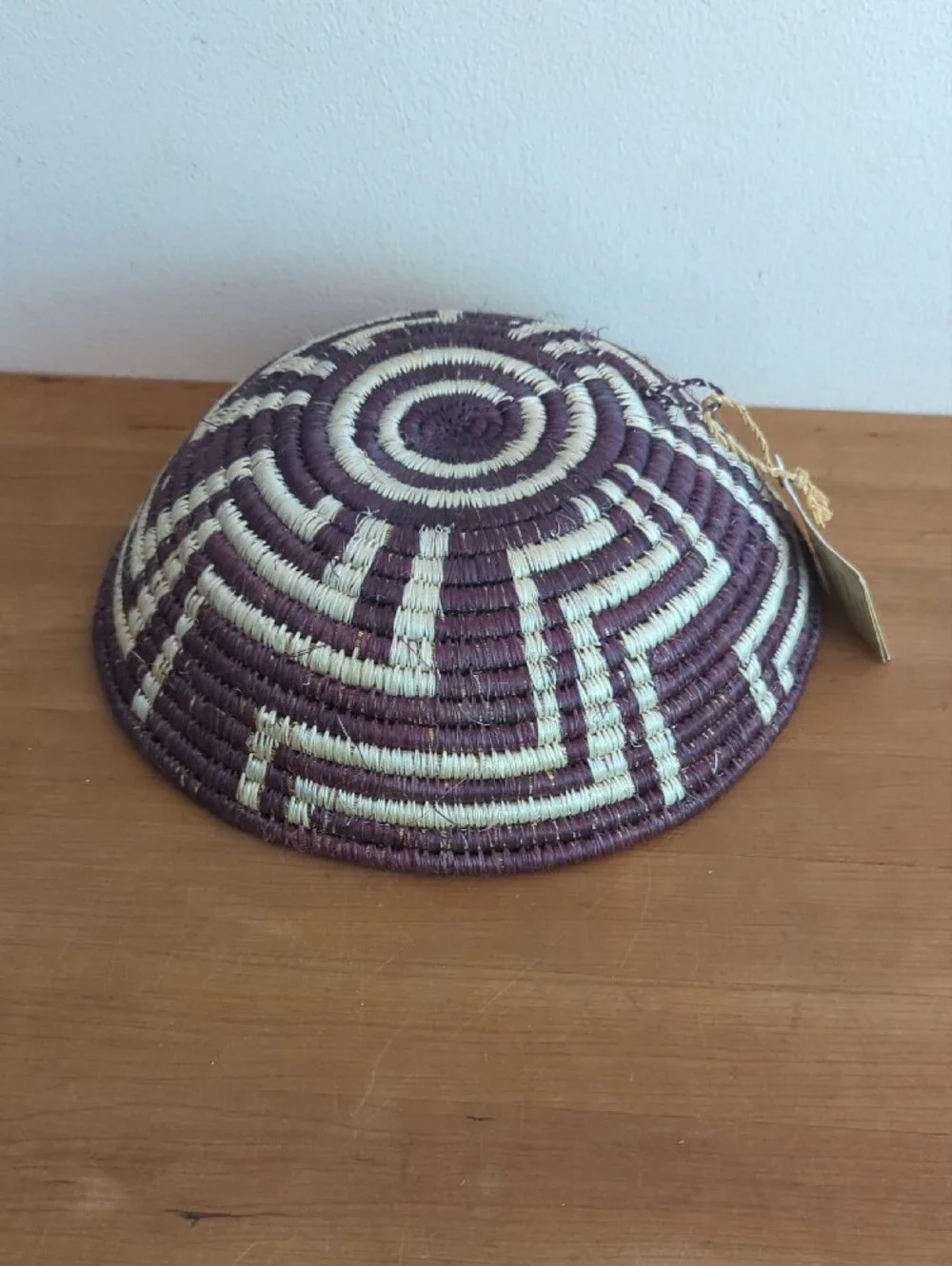 Handwoven Purple and Natural Rattan Decorative Bowl